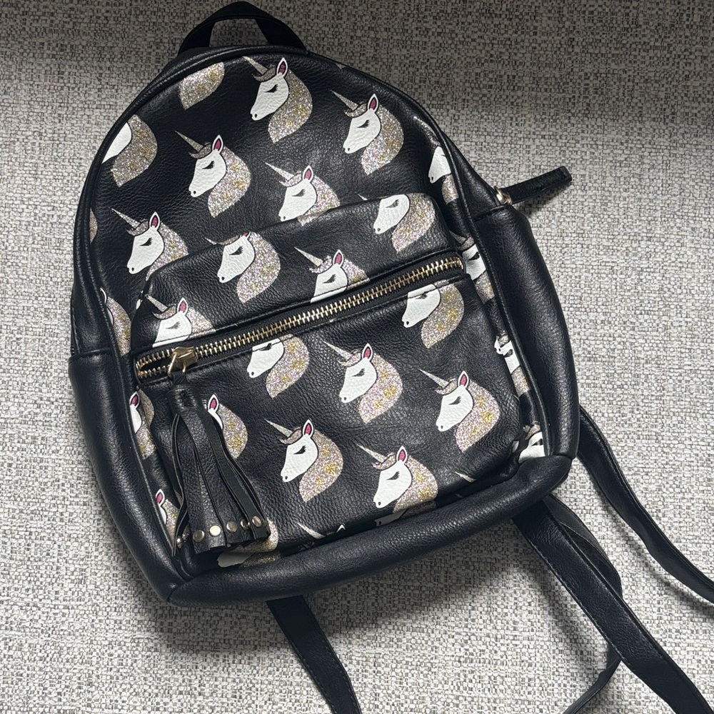 Black Unicorn Print Mini Backpack